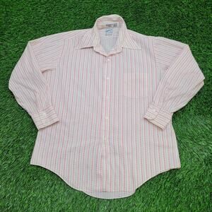 Vintage Disco MOD Button Shirt XL 23x29 White Red Stripes